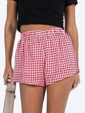 Princess Polly Red & White Gingham Elastic Waist Shorts